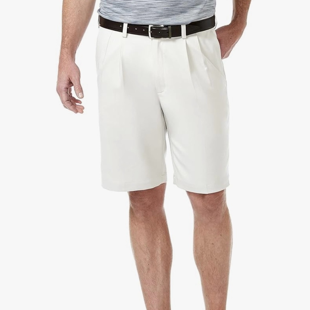 Hagger Men's  cool 18 pro straight fit pleated White Shorts 4 way stretch